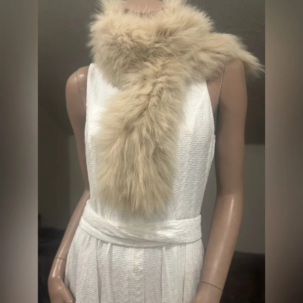 Real Fox Fur Scarf, Soft & Cozy Knitted Fox Fur Scarf, Beige Fox fur Collar